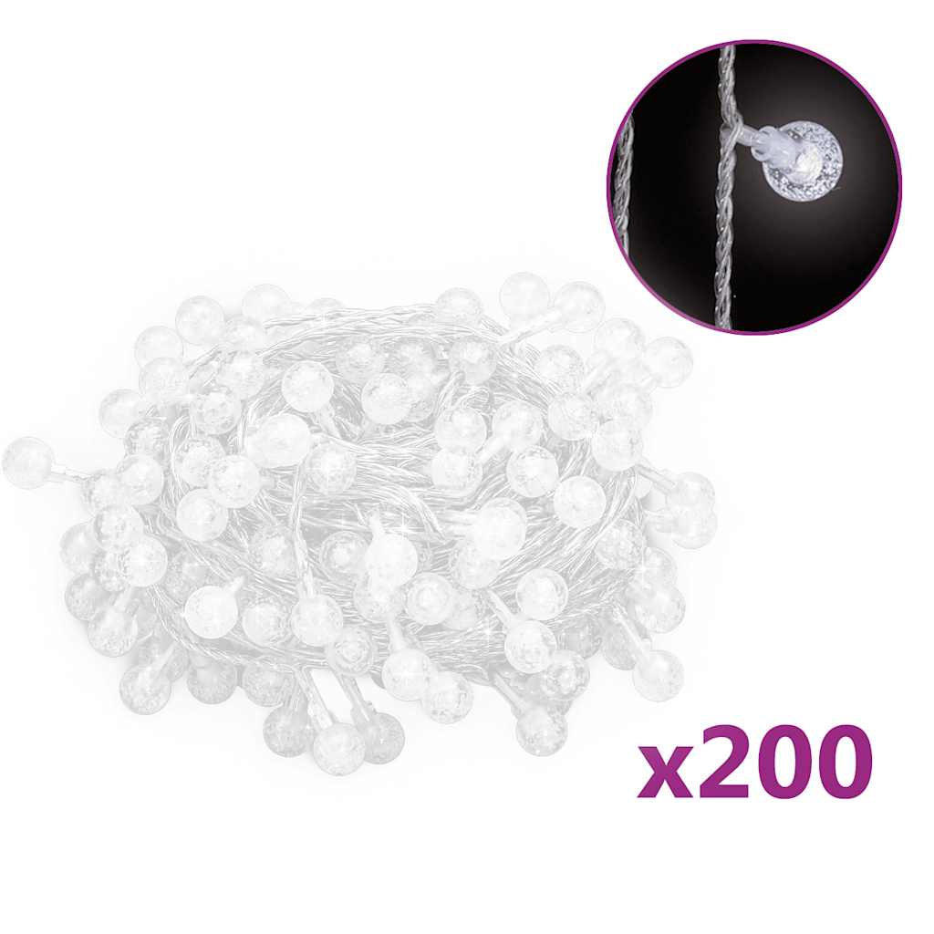 gömb alakú 8 funkciós hideg fehér tündérfényfüzér 200 LED 20 m