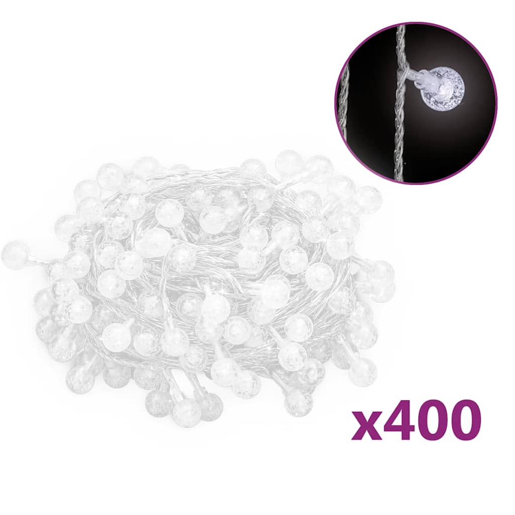 gömb alakú 8 funkciós hideg fehér tündérfényfüzér 400 LED 40 m