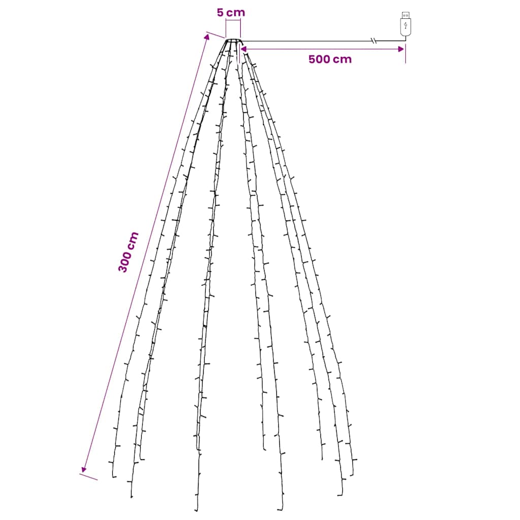 karácsonyfa-fényháló 300 színes LED-del 300 cm
