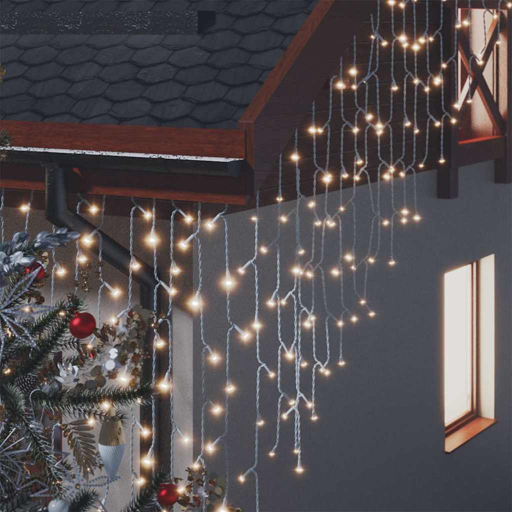 melegfehér LED-es jégcsap fényfüggöny 400 LED, 8 funkció