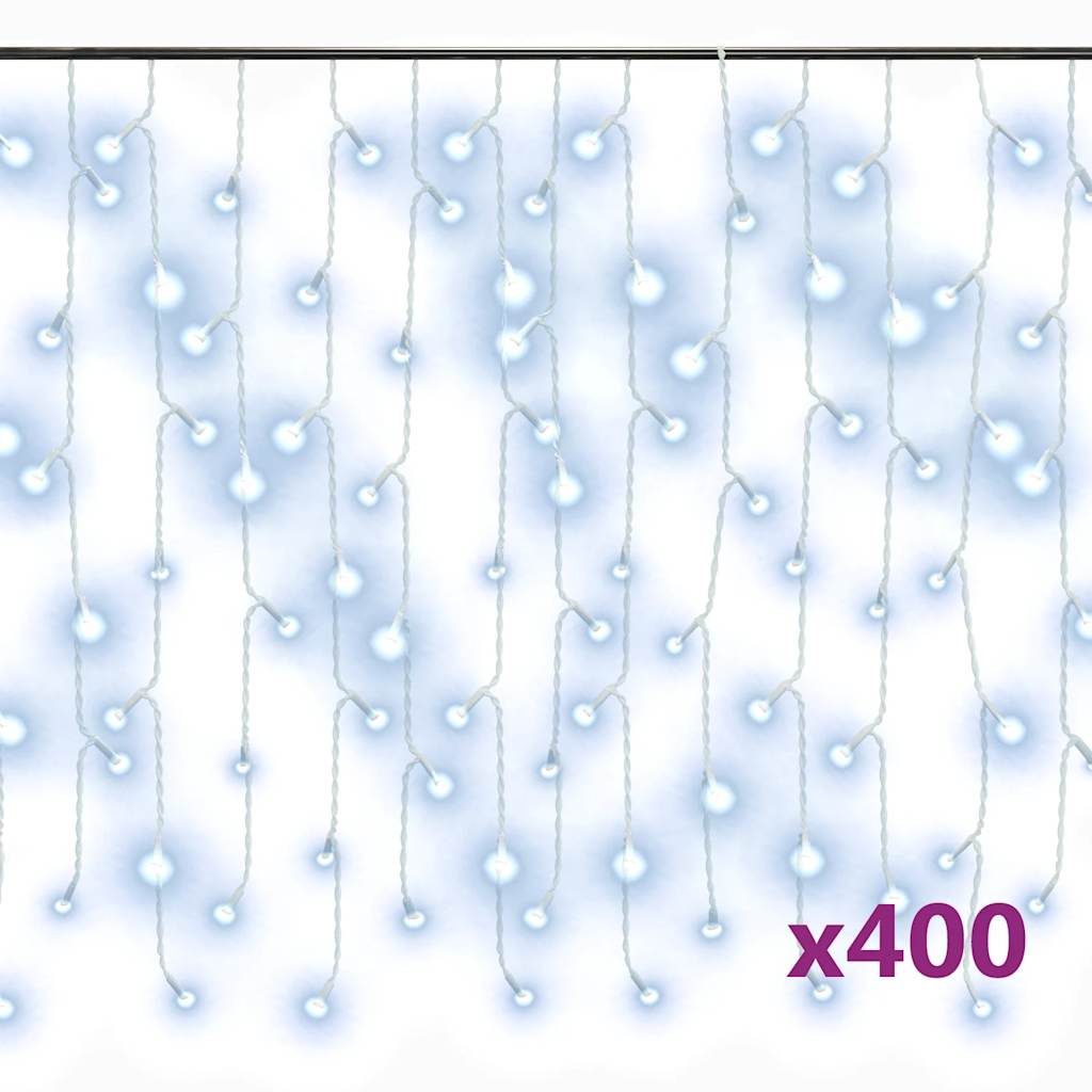 8 funkciós hideg fehér LED-es jégcsapfényfüggöny 10 m 400 LED