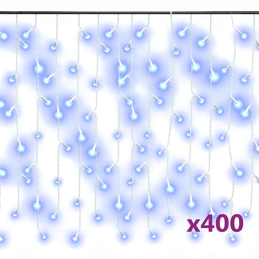 8 funkciós kék LED-es jégcsapfényfüggöny 400 LED-del 10 m