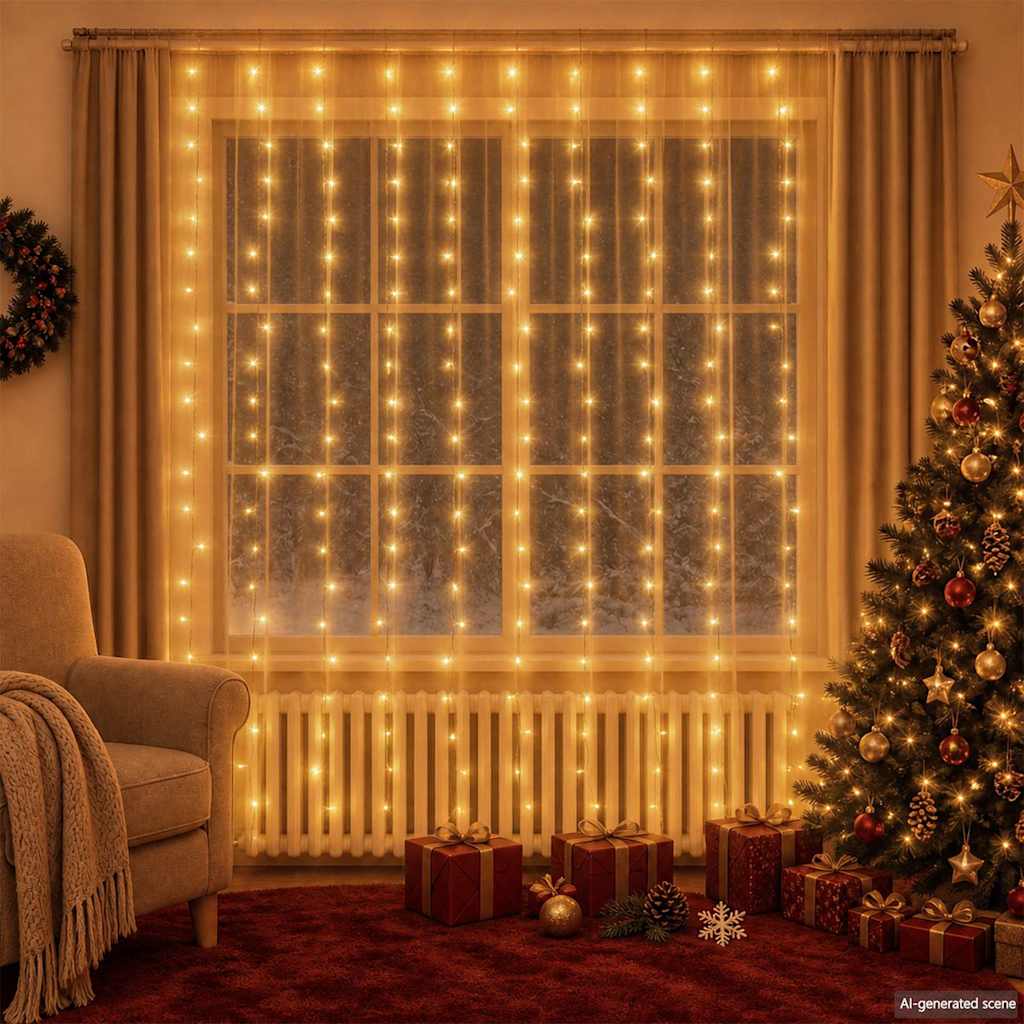 8 funkciós meleg fehér LED-es fényfüggöny 300 LED 3 x 3 m