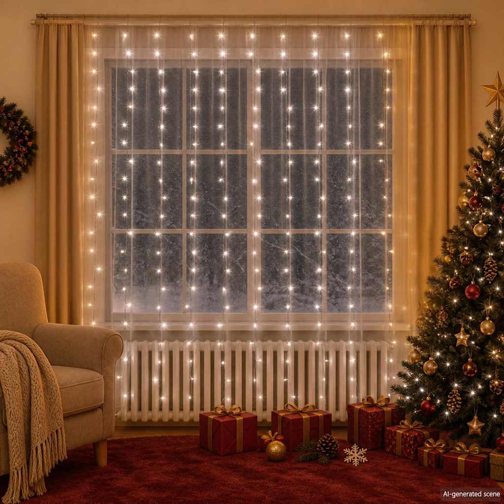 8 funkciós hideg fehér fényfüggöny 300 LED-del 3 x 3 m