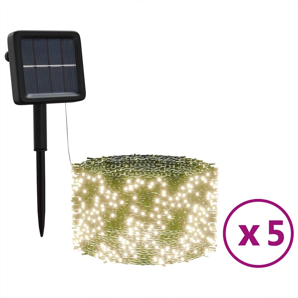5 db 5x200 LED-es meleg fehér bel-/kültéri napelemes fényfüzér