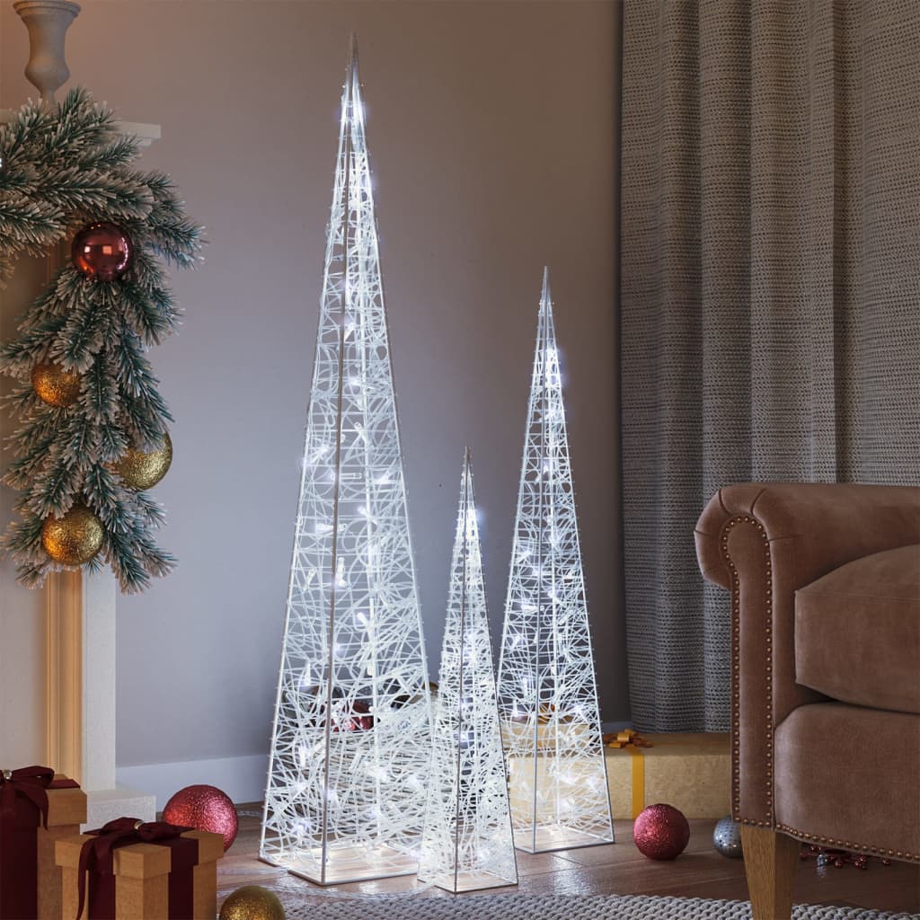 hideg fehér fényű LED-es akril díszfénykúpszett 60/90/120 cm