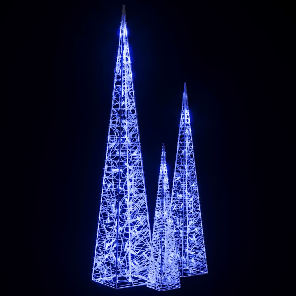 kék fényű LED-es akril díszfénykúpszett 60/90/120 cm