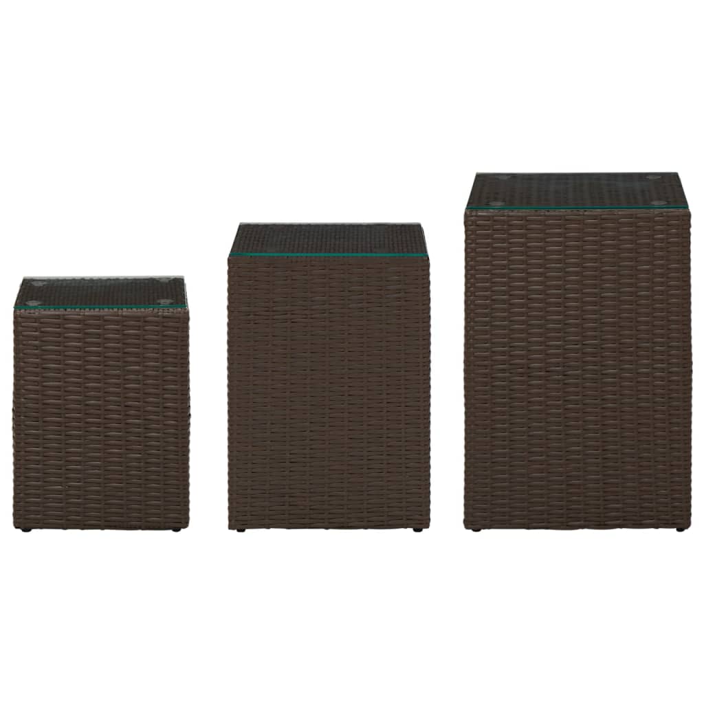 3 db barna polyrattan kisasztal üveg asztallappal
