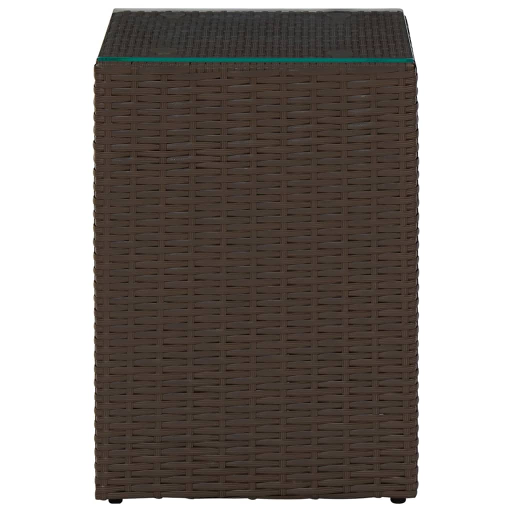 3 db barna polyrattan kisasztal üveg asztallappal