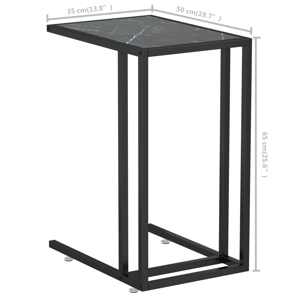 fekete márvány edzett üveg számítógép-kisasztal 50 x 35 x 65 cm