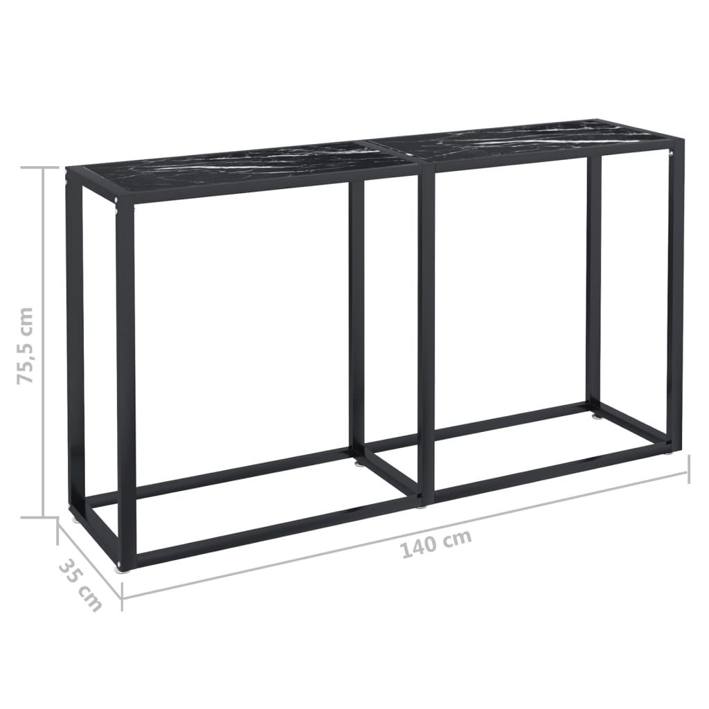 fekete márványszínű edzett üveg tálalóasztal 140 x 35 x 75,5 cm