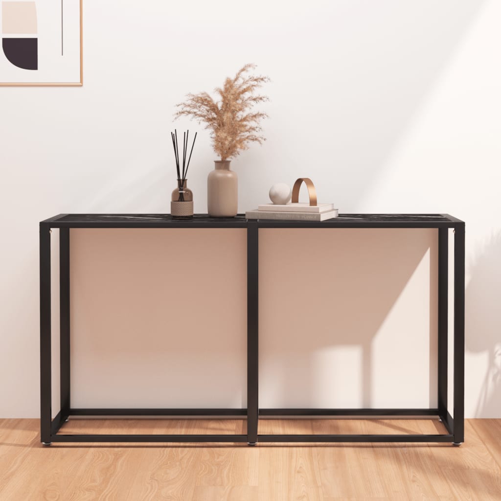 fekete márványszínű edzett üveg tálalóasztal 140 x 35 x 75,5 cm