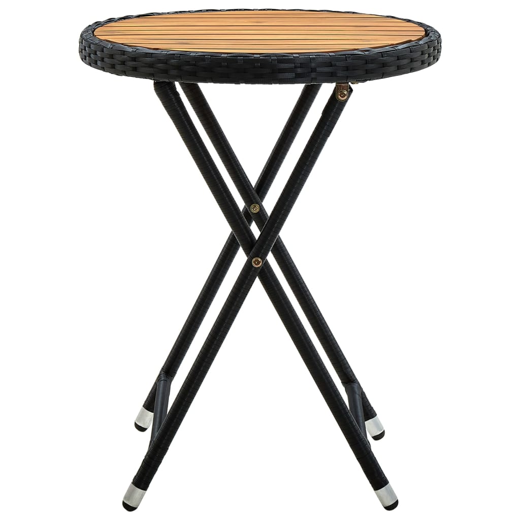 fekete polyrattan és tömör akácfa teázóasztal 60 cm