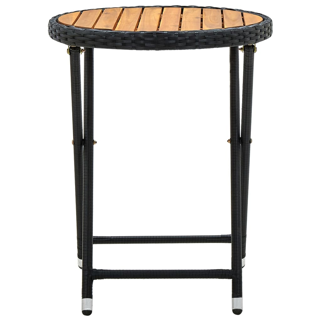 fekete polyrattan és tömör akácfa teázóasztal 60 cm
