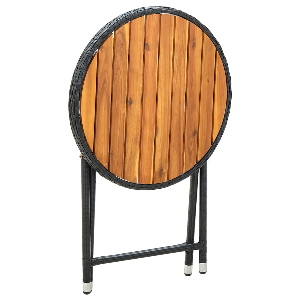 fekete polyrattan és tömör akácfa teázóasztal 60 cm