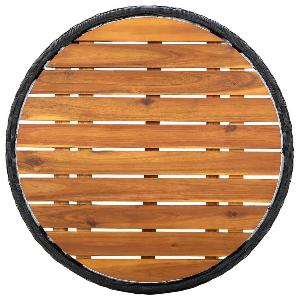 fekete polyrattan és tömör akácfa teázóasztal 60 cm