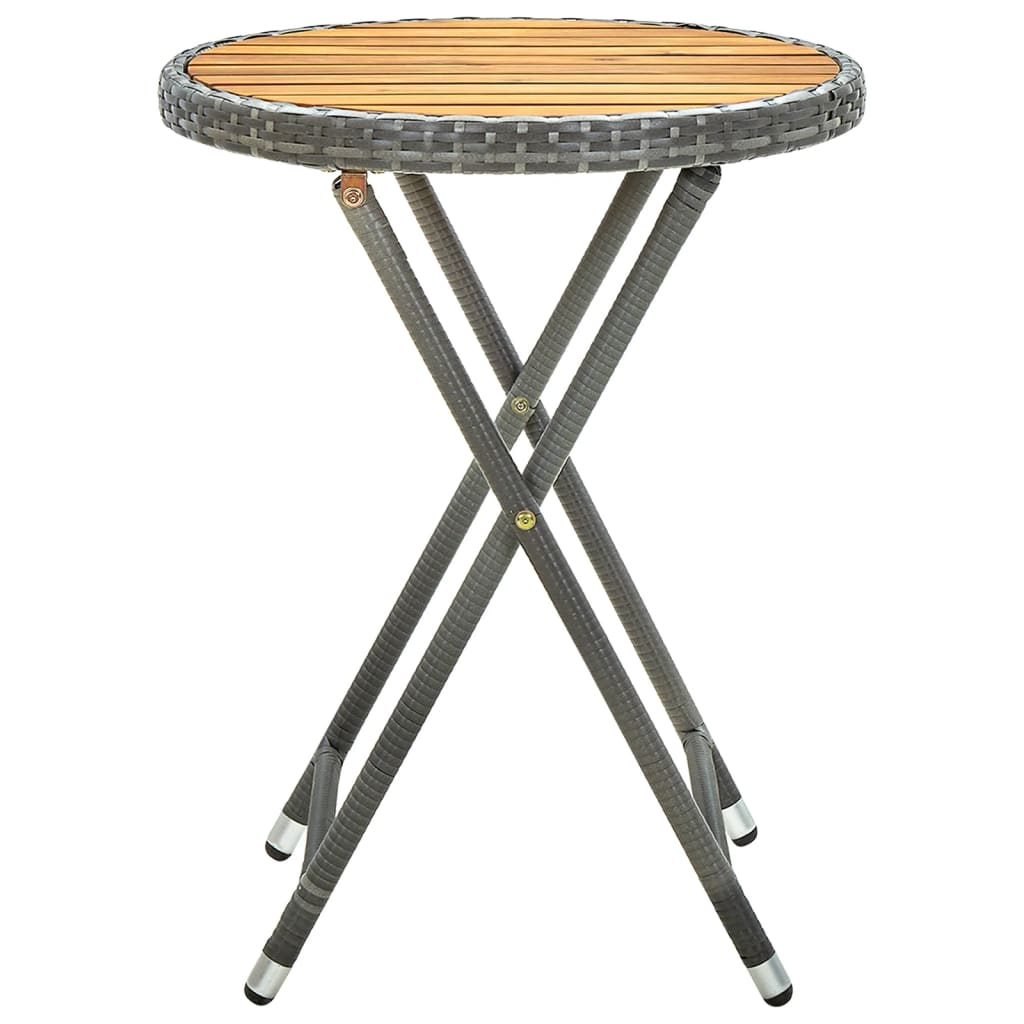 szürke polyrattan és tömör akácfa teázóasztal 60 cm