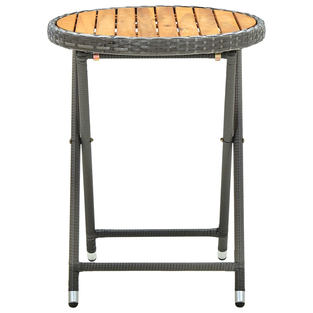 szürke polyrattan és tömör akácfa teázóasztal 60 cm