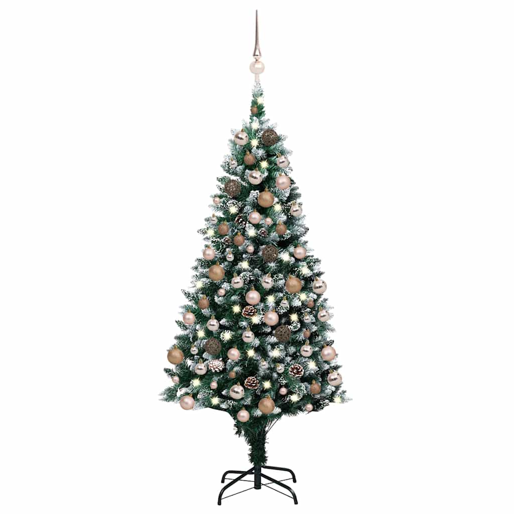 LED-es műkarácsonyfa gömbkészlettel és tobozokkal 150 cm