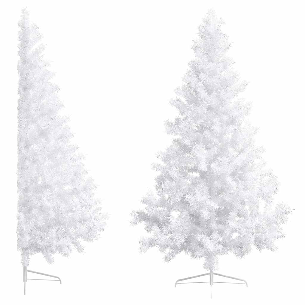 fehér megvilágított fél műkarácsonyfa gömb szettel 210 cm