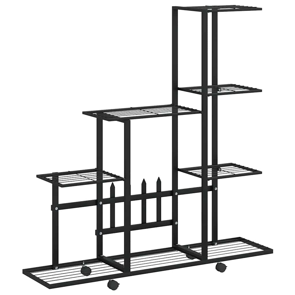fekete acél virágtartó állvány kerékkel 94,5 x 25 x 92,5 cm