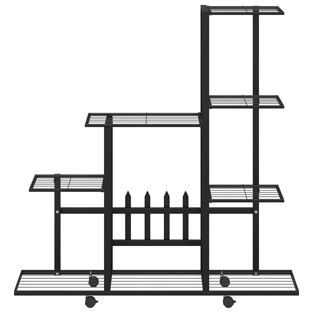 fekete acél virágtartó állvány kerékkel 94,5 x 25 x 92,5 cm