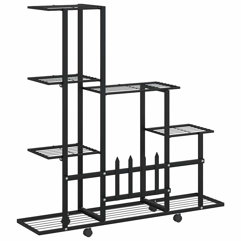 fekete acél virágtartó állvány kerékkel 94,5 x 25 x 92,5 cm