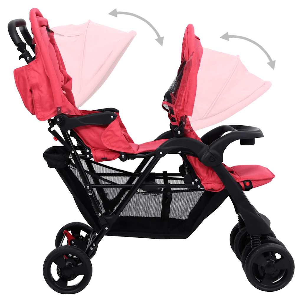 piros acél tandem ikerbabakocsi