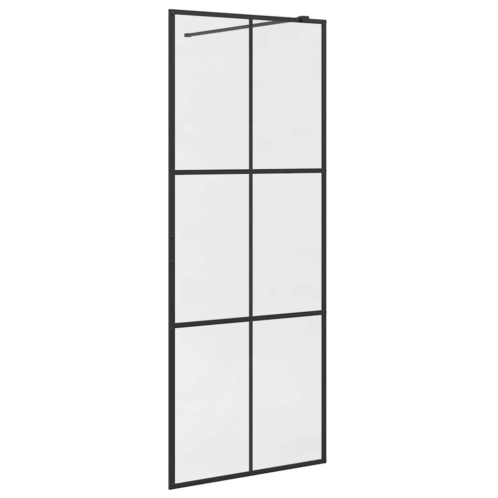 fekete zuhanyfal átlátszó ESG üveggel 80 x 195 cm