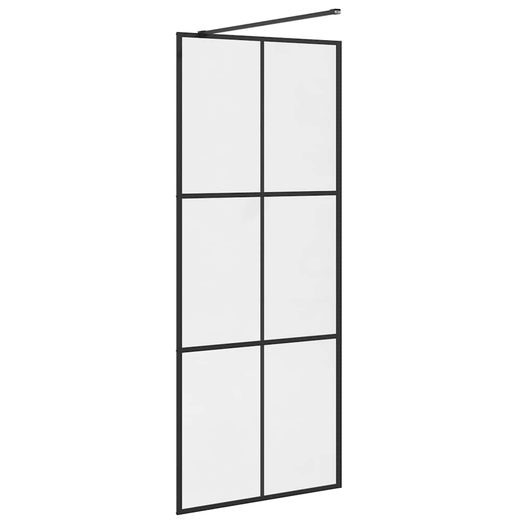 fekete zuhanyfal átlátszó ESG üveggel 80 x 195 cm