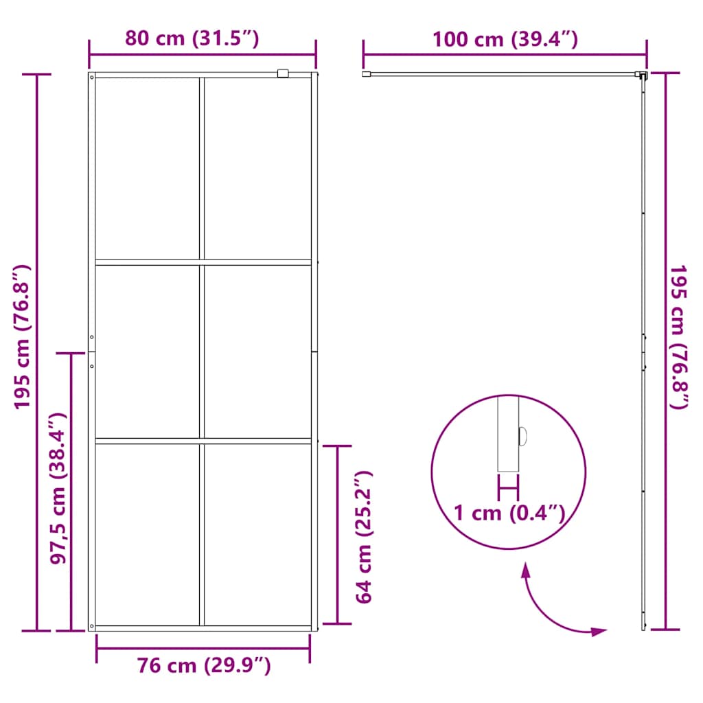 fekete zuhanyfal átlátszó ESG üveggel 80 x 195 cm