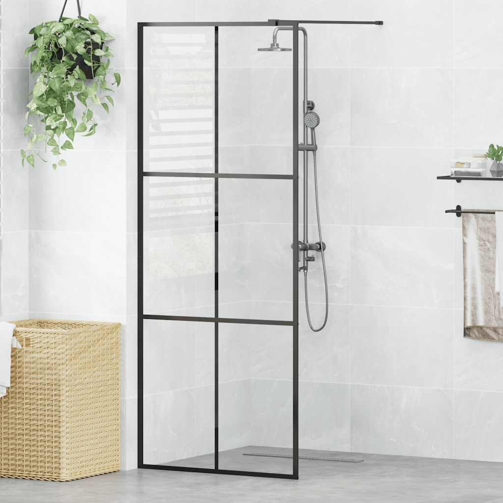 fekete zuhanyfal átlátszó ESG üveggel 80 x 195 cm