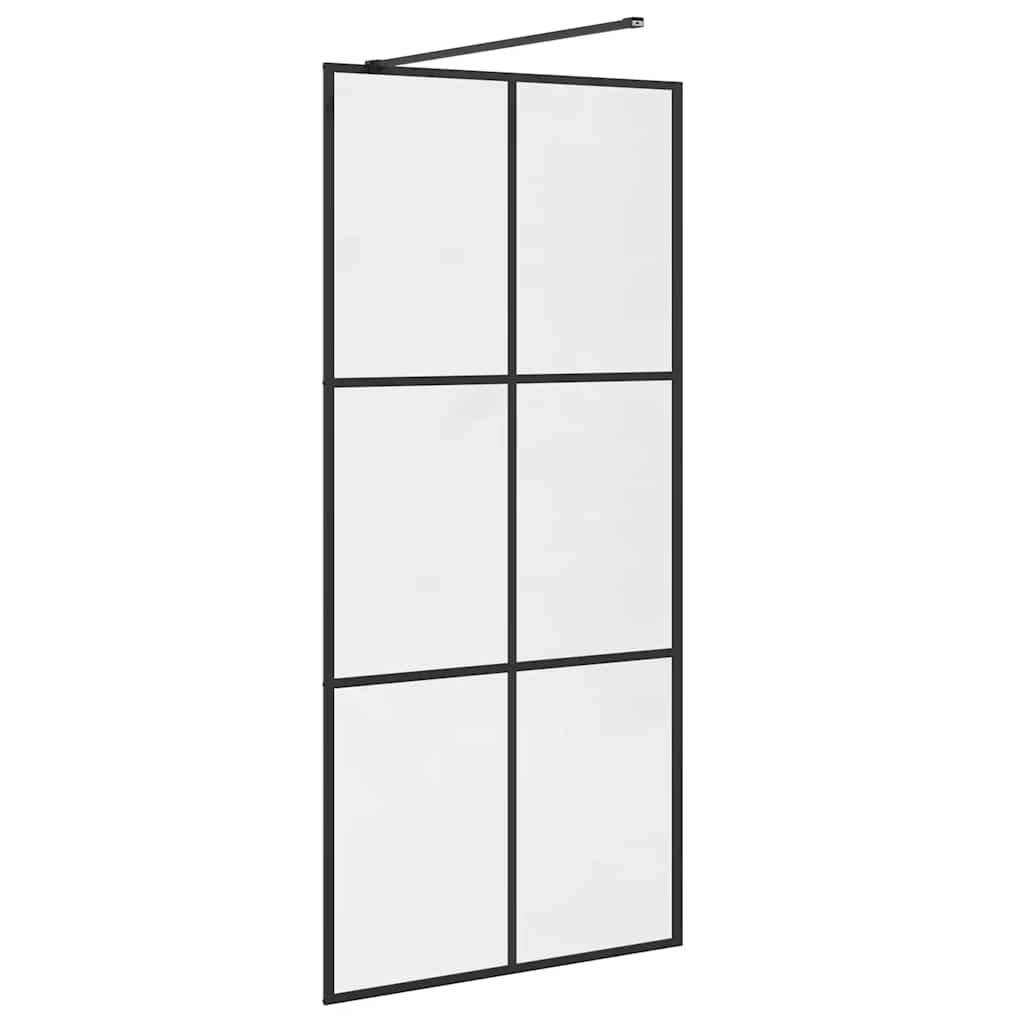 fekete zuhanyfal átlátszó ESG üveggel 90 x 195 cm