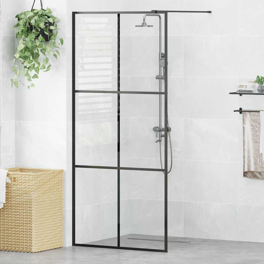 fekete zuhanyfal átlátszó ESG üveggel 90 x 195 cm
