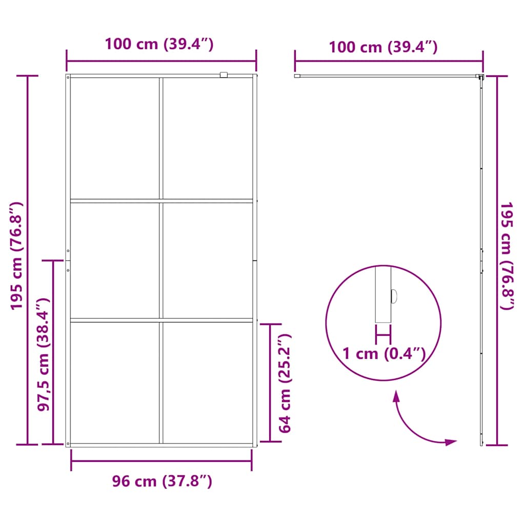 fekete zuhanyfal átlátszó ESG üveggel 100 x 195 cm