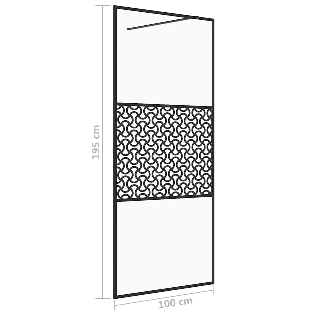fekete zuhanyfal átlátszó ESG üveggel 100 x 195 cm