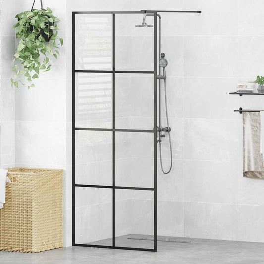 fekete zuhanyfal átlátszó ESG üveggel 80 x 195 cm