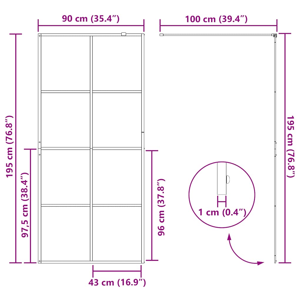 fekete zuhanyfal átlátszó ESG üveggel 90 x 195 cm