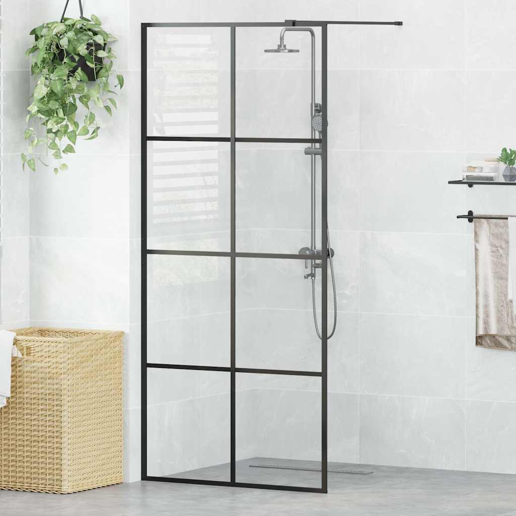 fekete zuhanyfal átlátszó ESG üveggel 90 x 195 cm