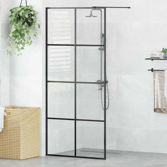 fekete zuhanyfal átlátszó ESG üveggel 90 x 195 cm