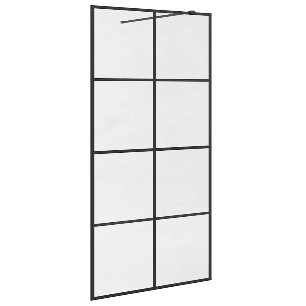 fekete zuhanyfal átlátszó ESG üveggel 100 x 195 cm