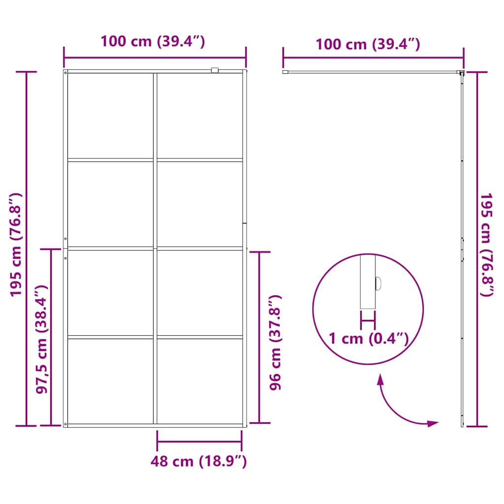 fekete zuhanyfal átlátszó ESG üveggel 100 x 195 cm