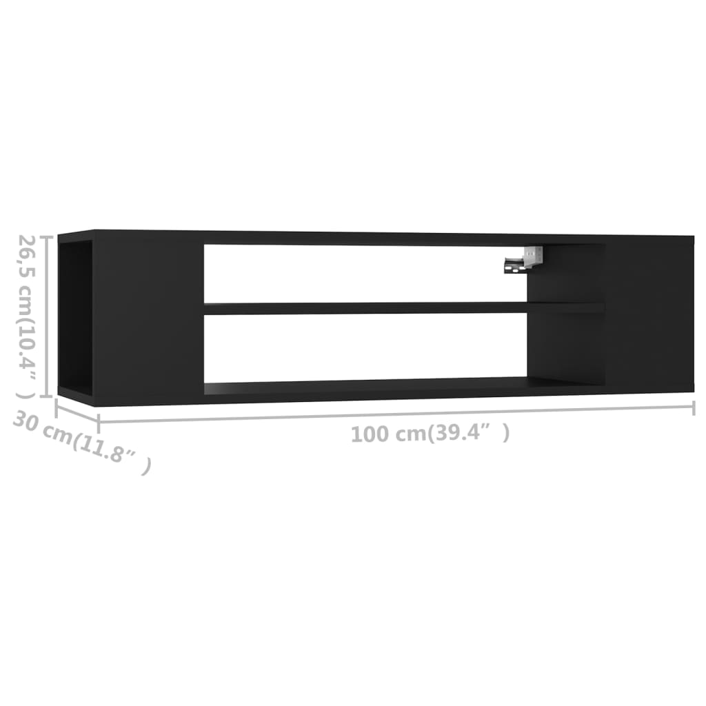 fekete szerelt fa függő TV-szekrény 100 x 30 x 26,5 cm