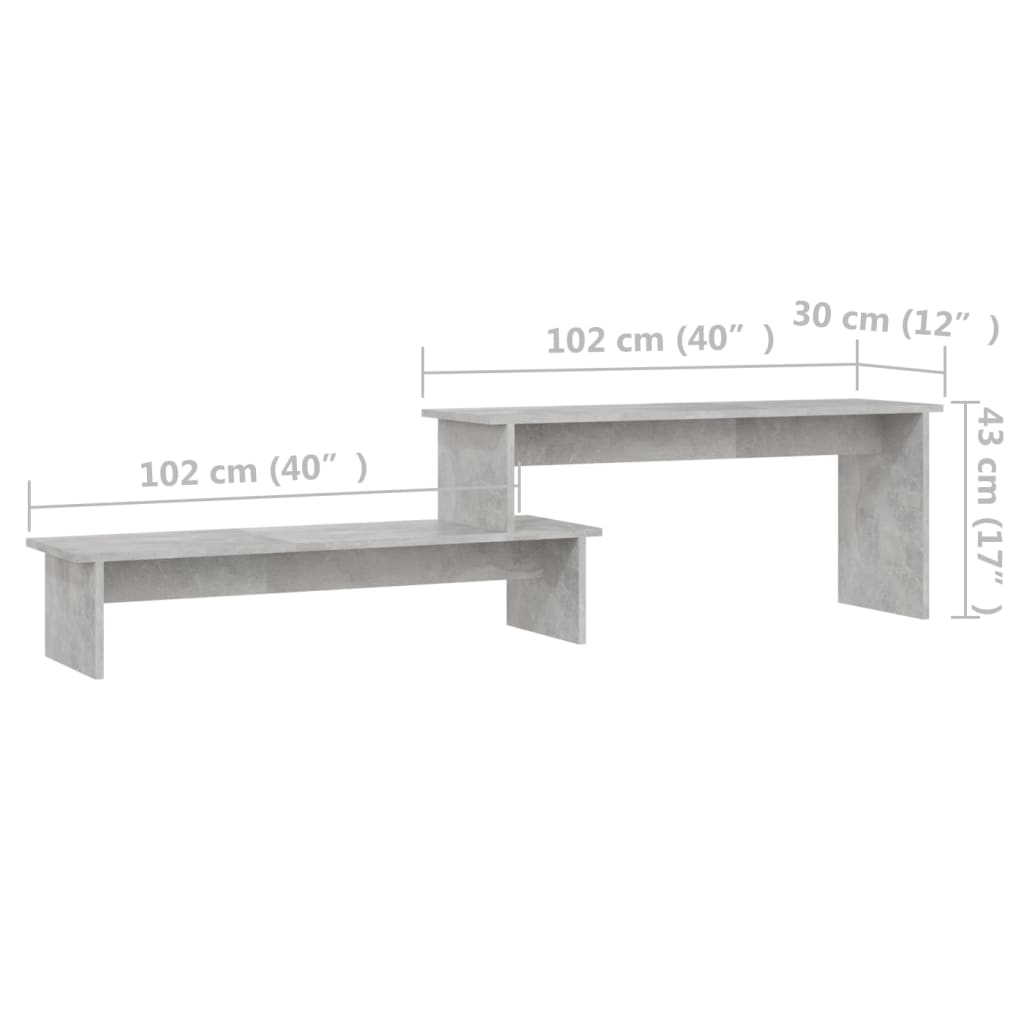 betonszürke szerelt fa TV-szekrény 180 x 30 x 43 cm