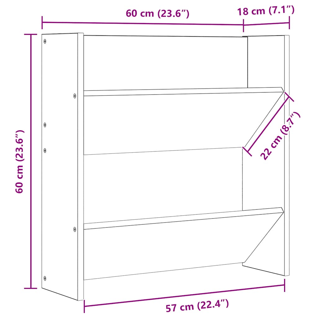 4 db fehér szerelt fa fali cipősszekrény 60 x 18 x 60 cm