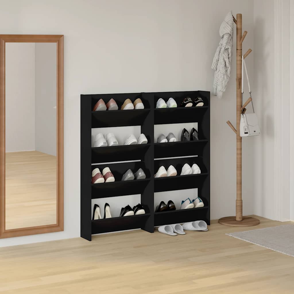 4 db fekete szerelt fa fali cipősszekrény 60 x 18 x 60 cm