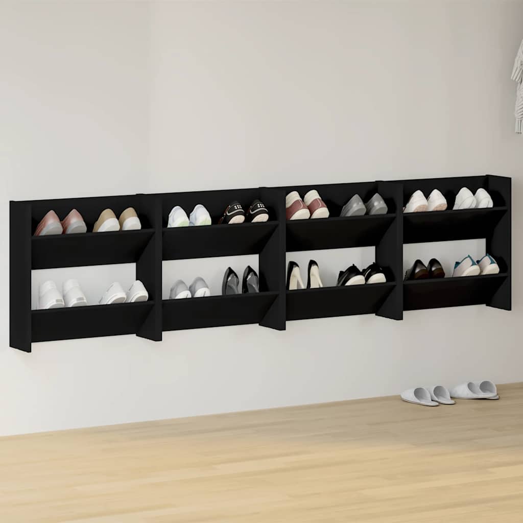 4 db fekete szerelt fa fali cipősszekrény 60 x 18 x 60 cm