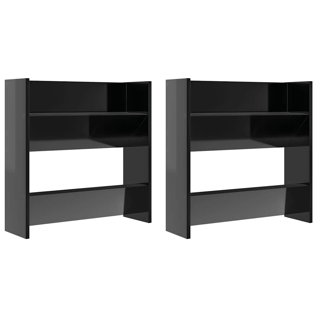 2 db magasfényű fekete szerelt fa fali cipősszekrény 60x18x60cm