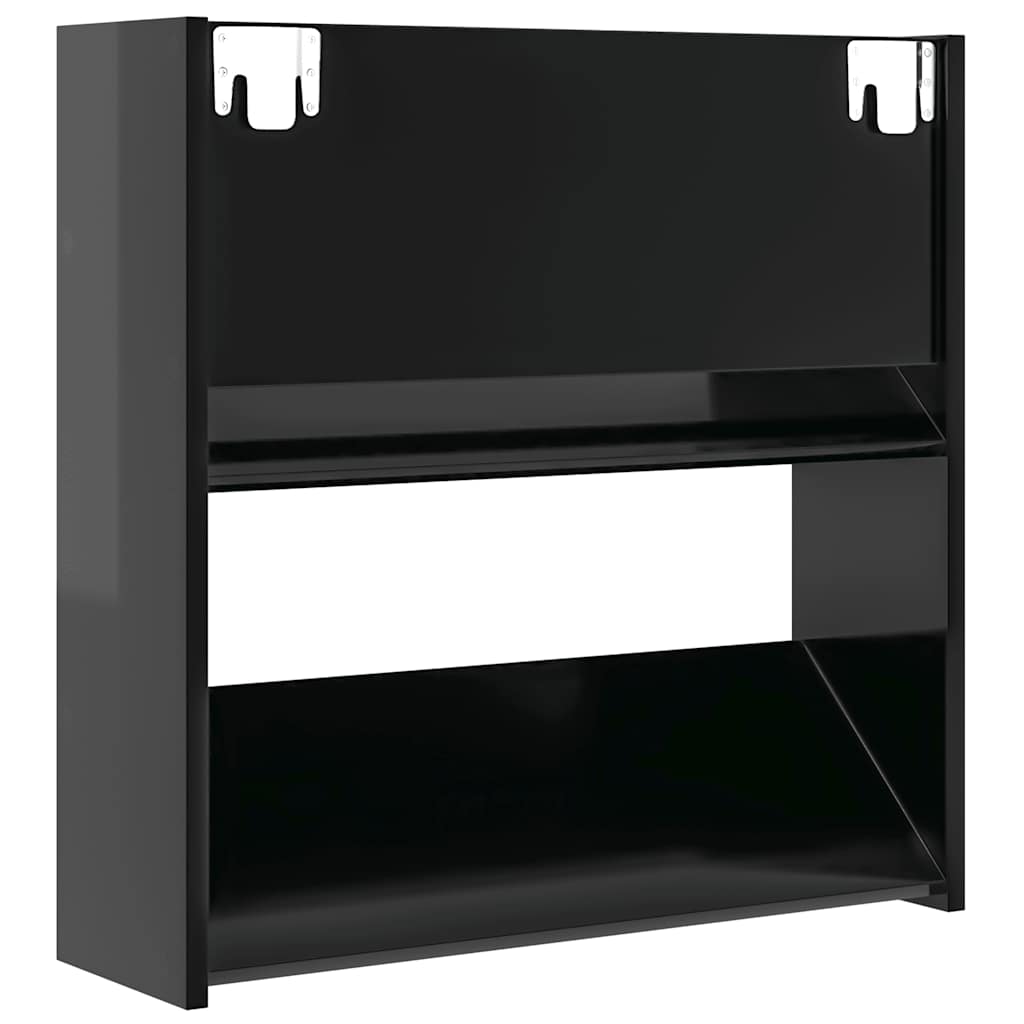 2 db magasfényű fekete szerelt fa fali cipősszekrény 60x18x60cm