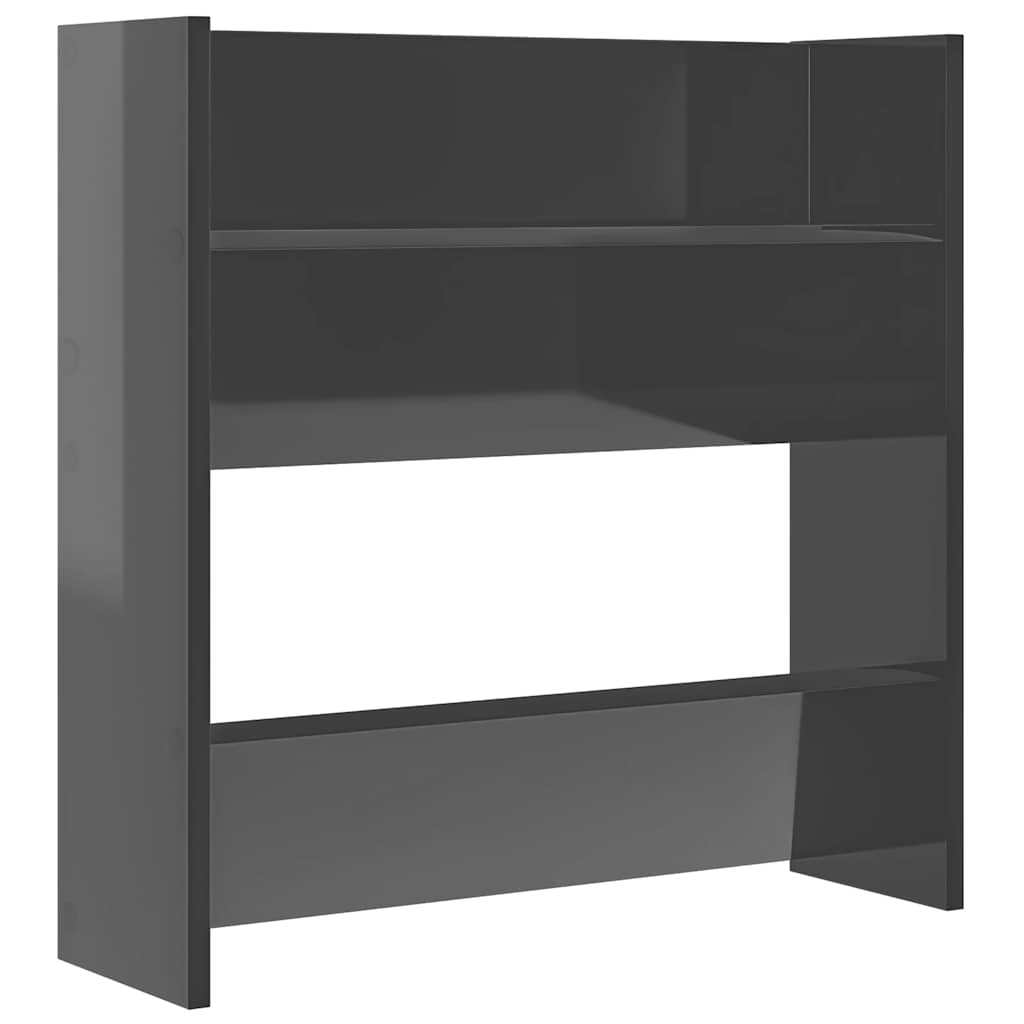 magasfényű szürke szerelt fa fali cipősszekrény 60 x 18 x 60 cm